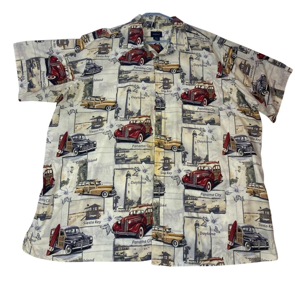 Harbor Bay Shirt Men's 3XL Beach & Car Print Short Sleeve Hawaiian Relax Fit HB